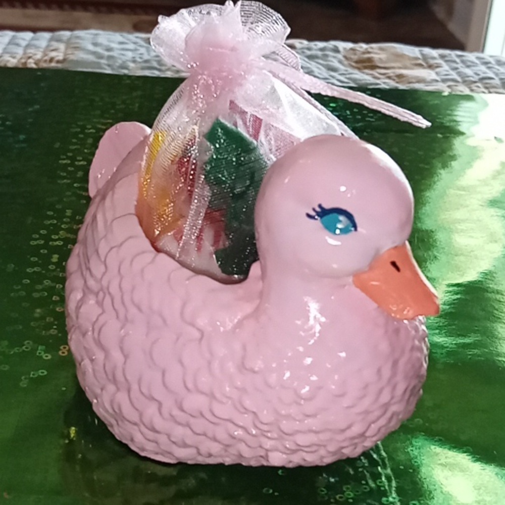 Pink Concrete Duck Planter With Candy - Picture 3 of 7
